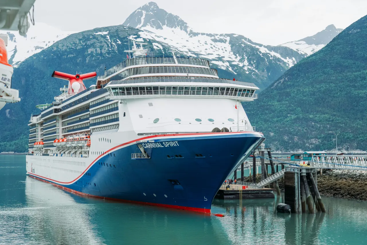 A cruise ship in a glacial fjord